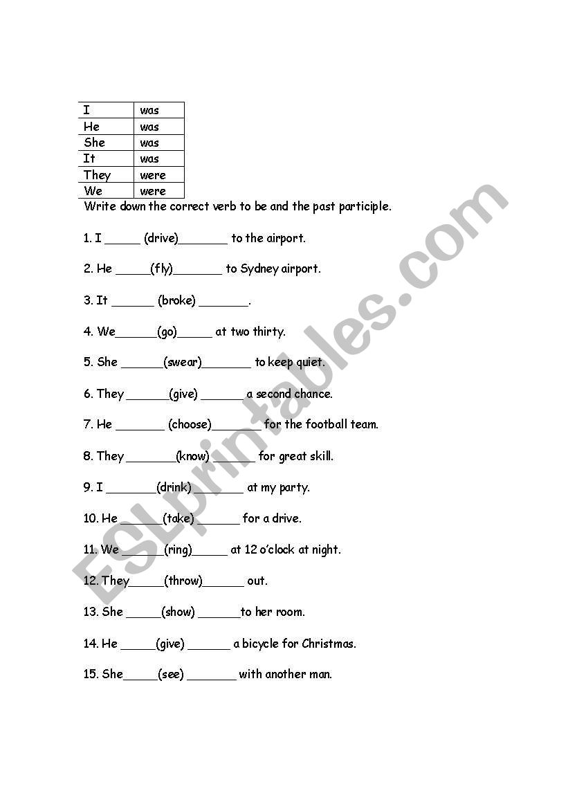 Past principle practise with the verb to be