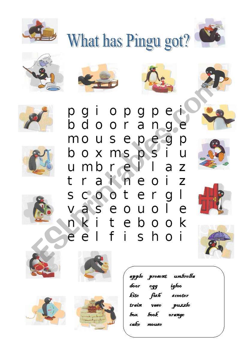 PINGU WORDSEARCH worksheet