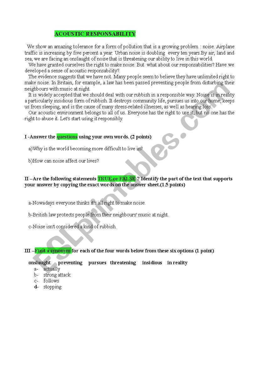 ACOUSTIC RESPONSABILITY  . Reading