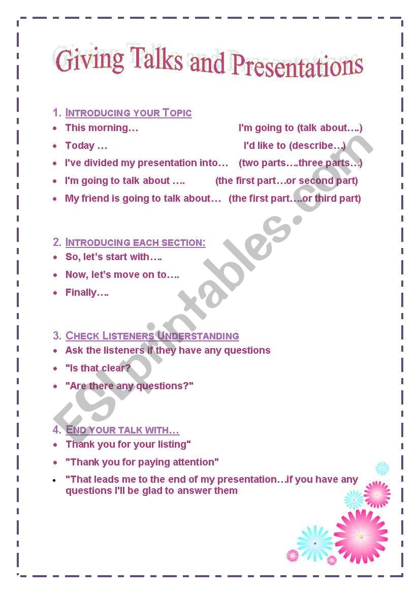 presentation worksheet