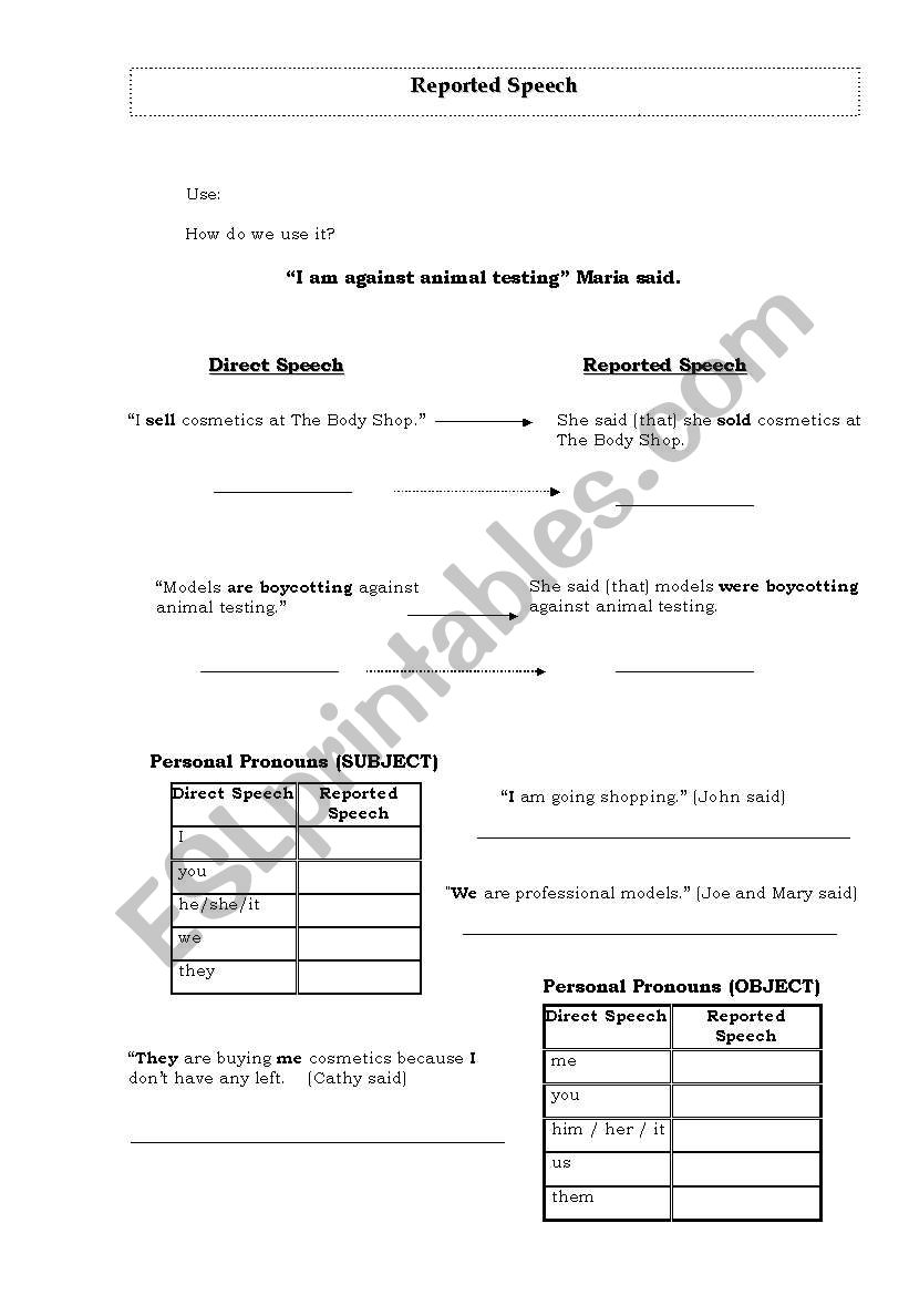 Reported speech worksheet