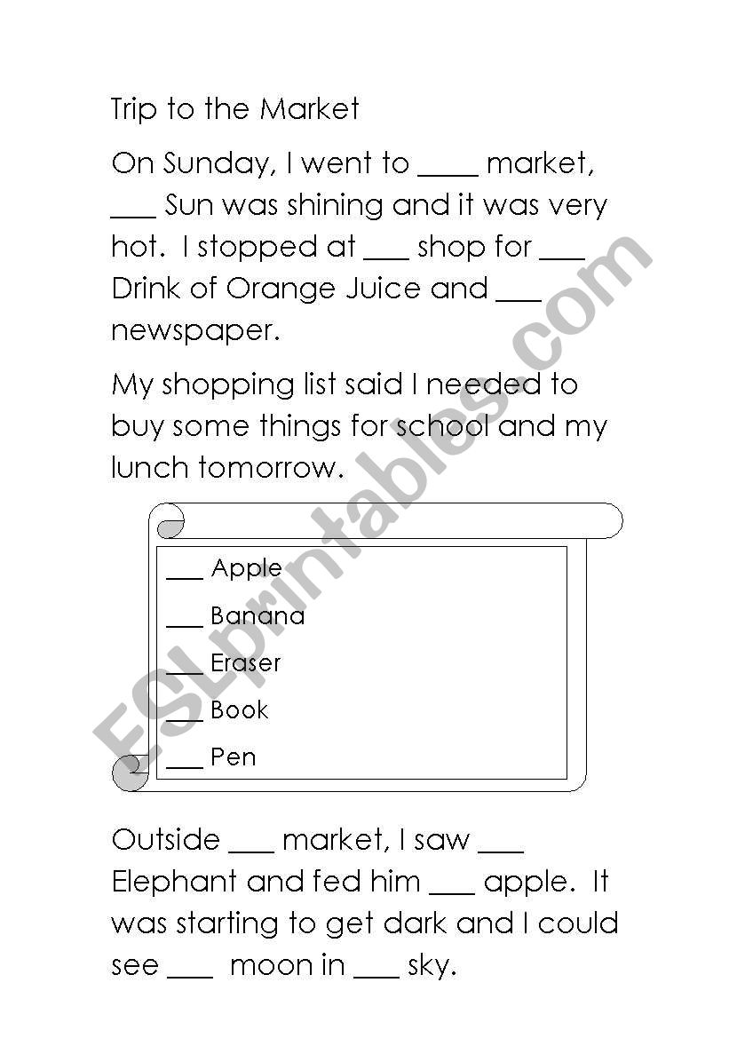 Trip to the Markets worksheet