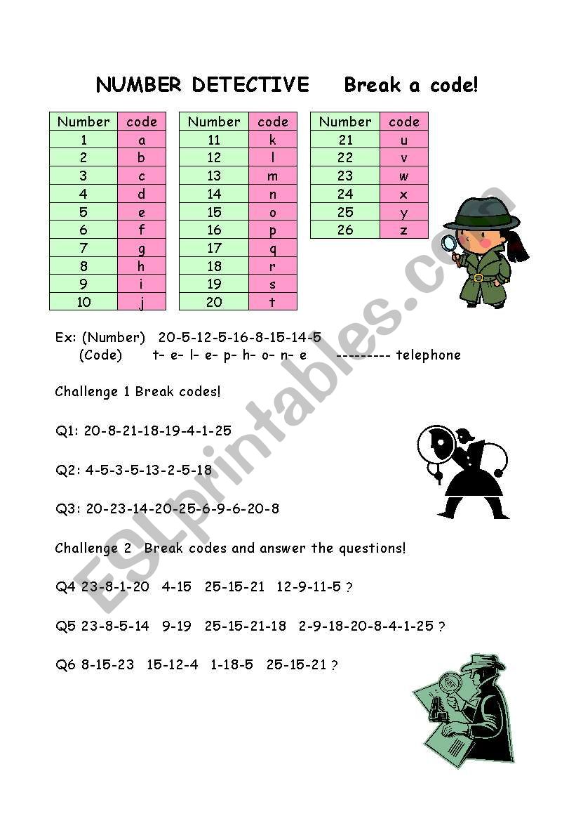 NUMBER DETECTIVE worksheet