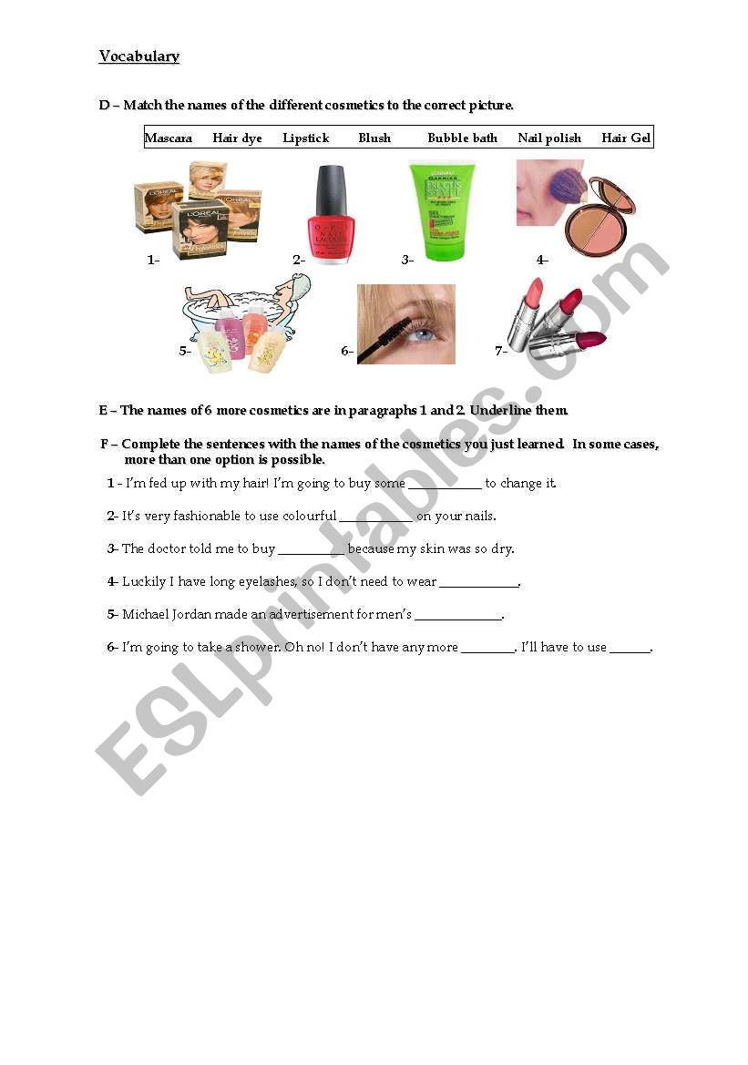 Cosmetics 2  worksheet