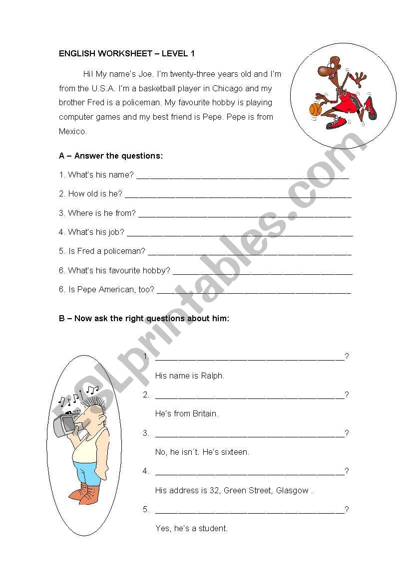 Reading comprehension worksheet