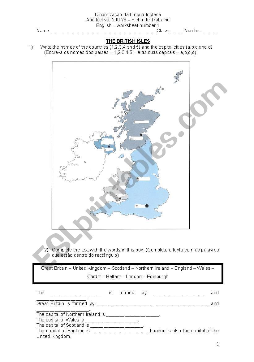 UK map worksheet
