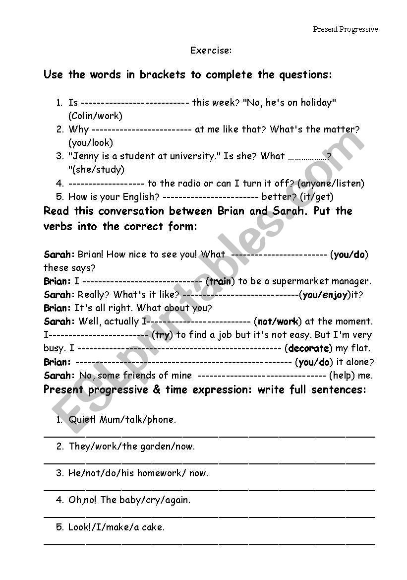  Present Progressive worksheet