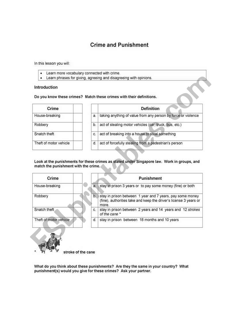 Crime and Punishment worksheet