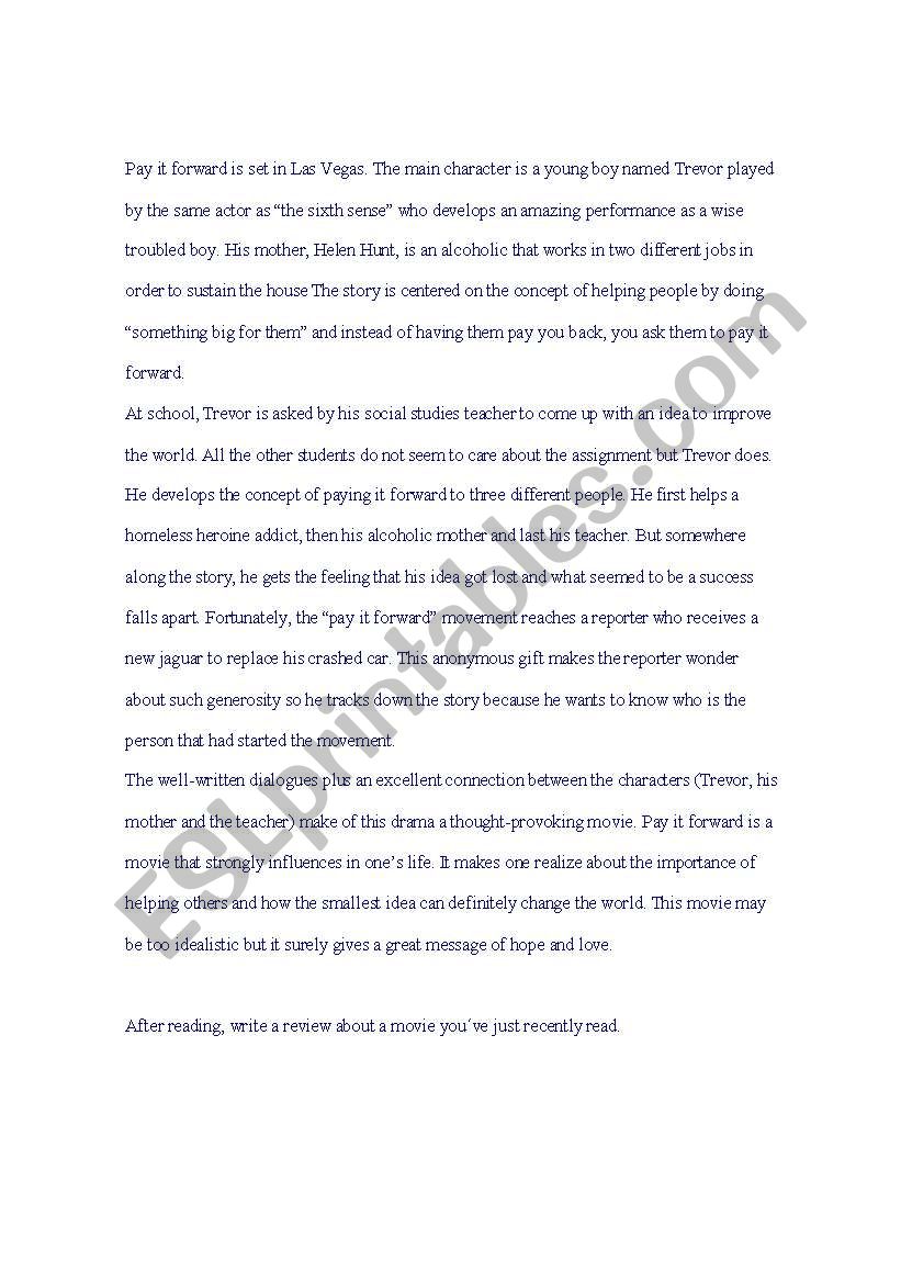 Pay it forward worksheet