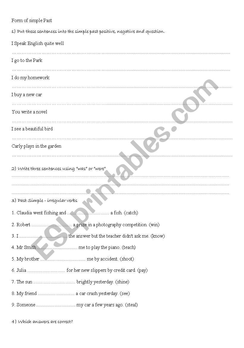 PAst simple general test worksheet