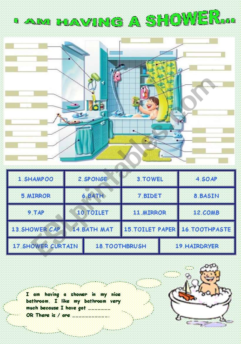 I AM HAVING A SHOWER... worksheet