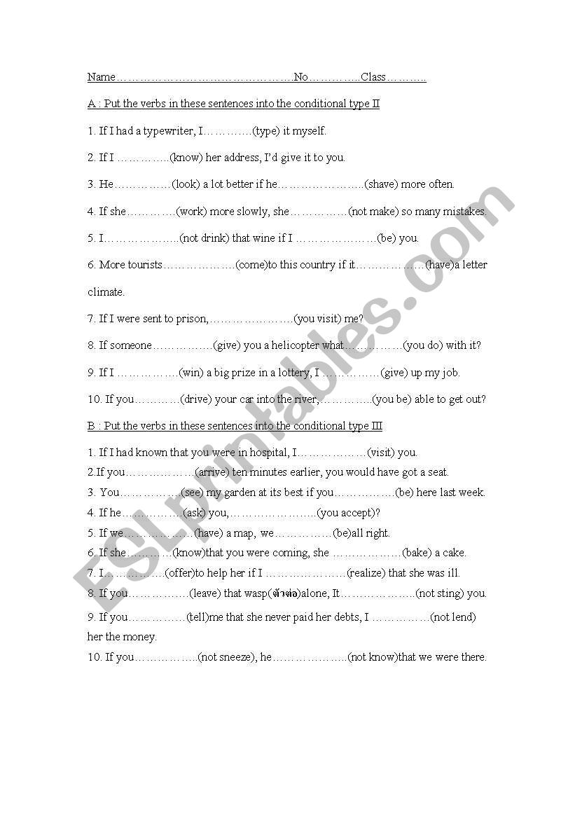 Conditional sentences worksheet