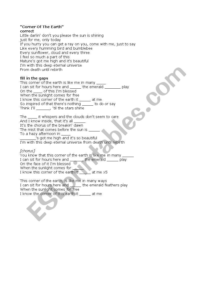 Corner Of The Earth lyrics jamiro