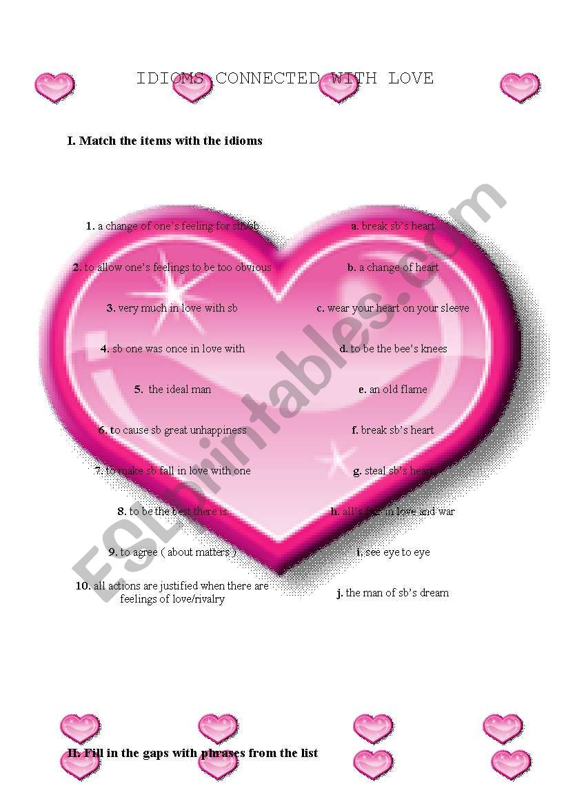 Idioms connected with love  worksheet