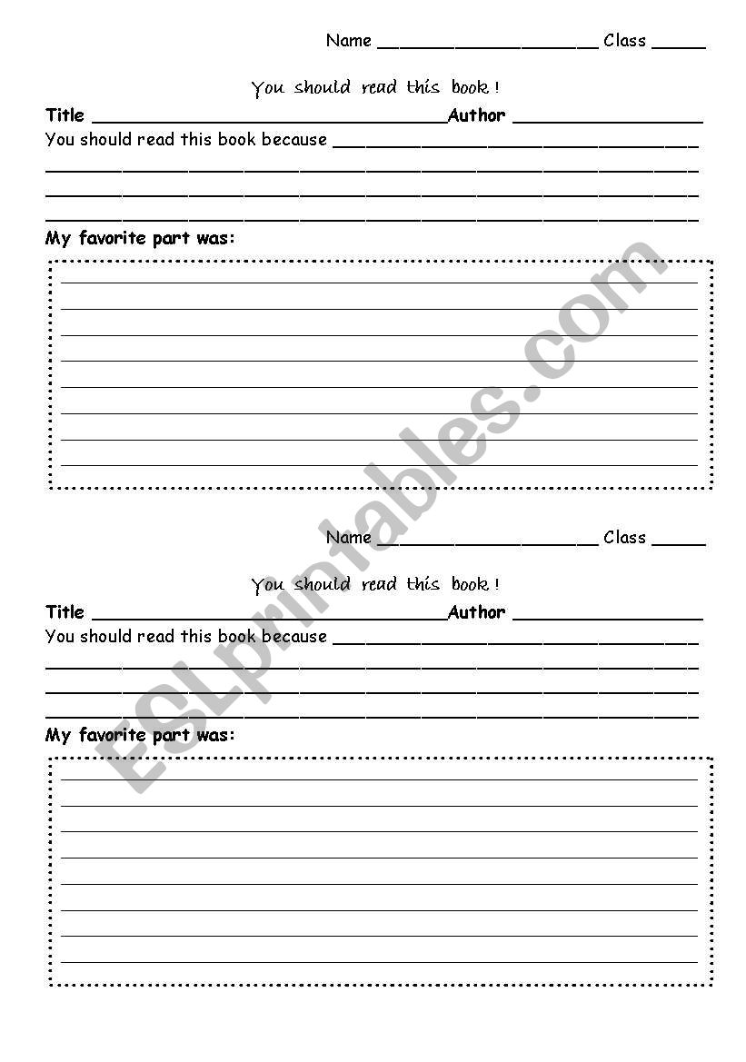Book Recommendation Page worksheet