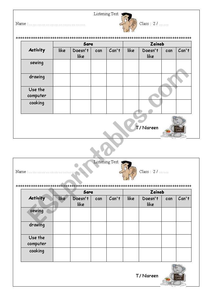 like / dislike / can and can worksheet