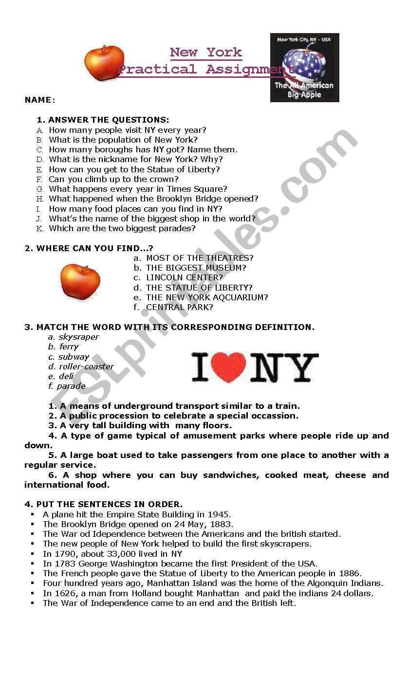New York Test worksheet