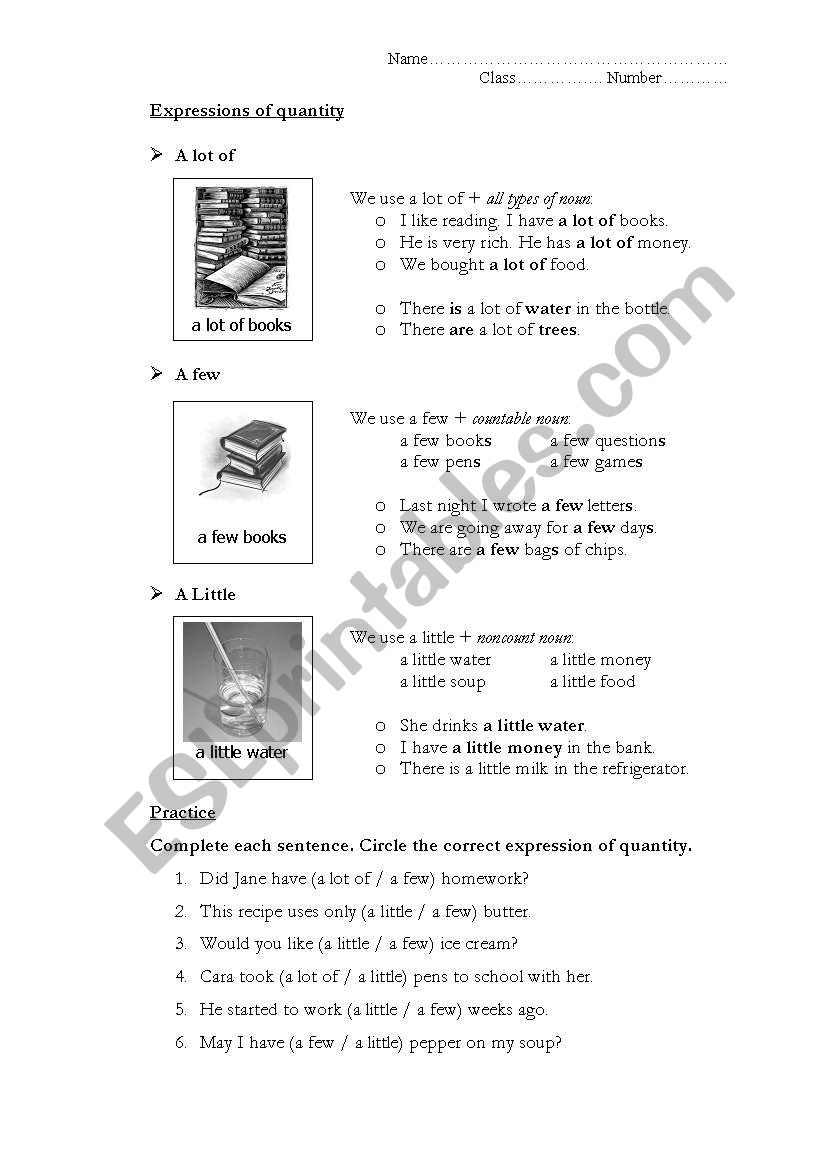 quantity worksheet