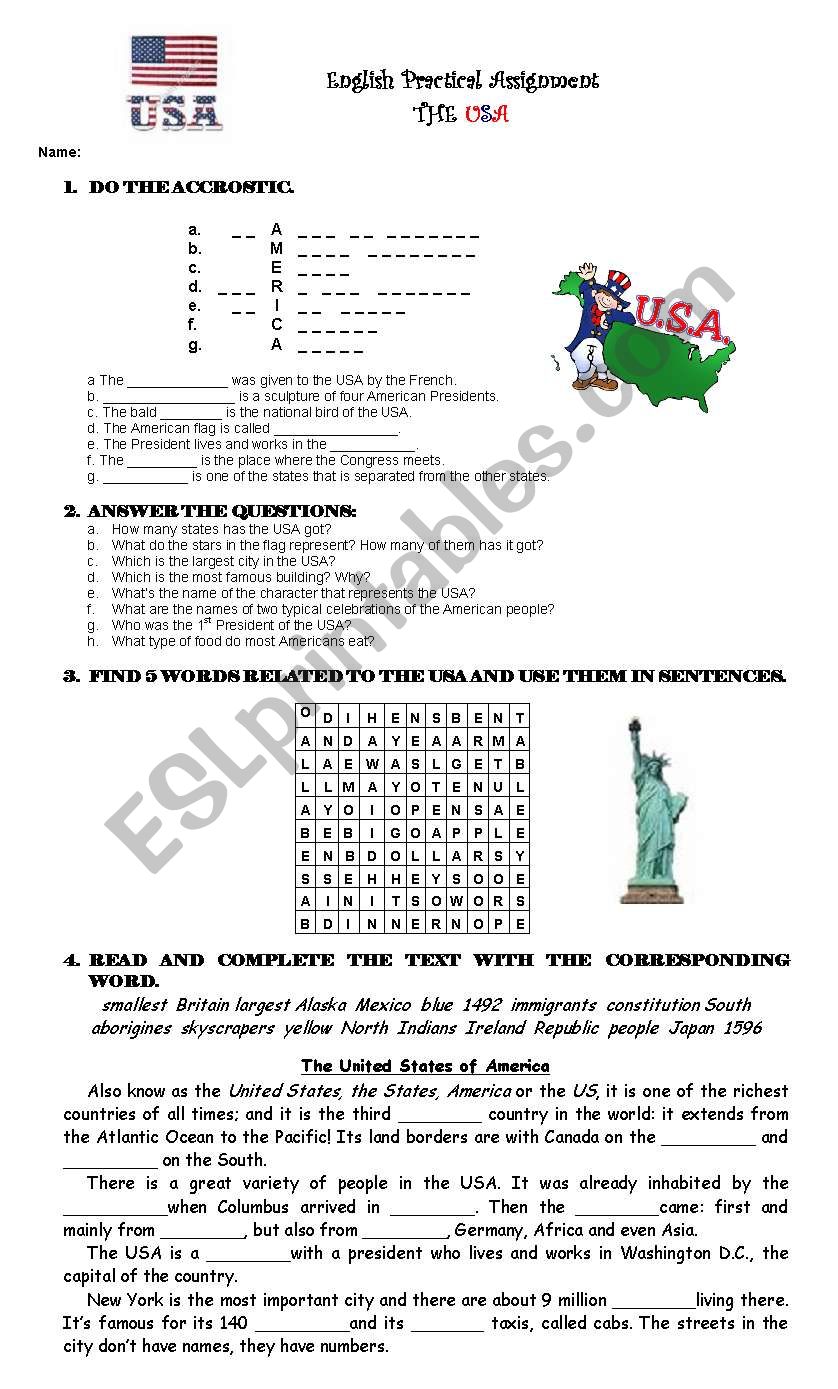 USA TEST worksheet