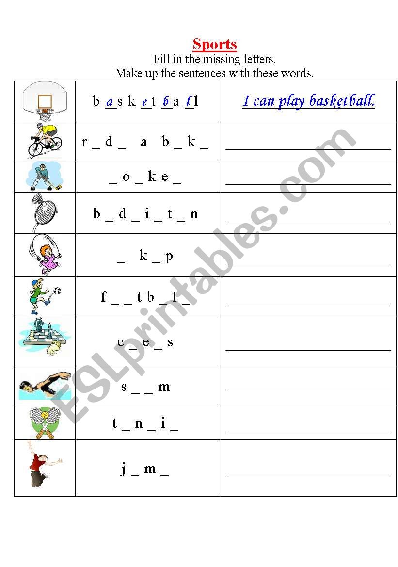 Sports vocabulary worksheet