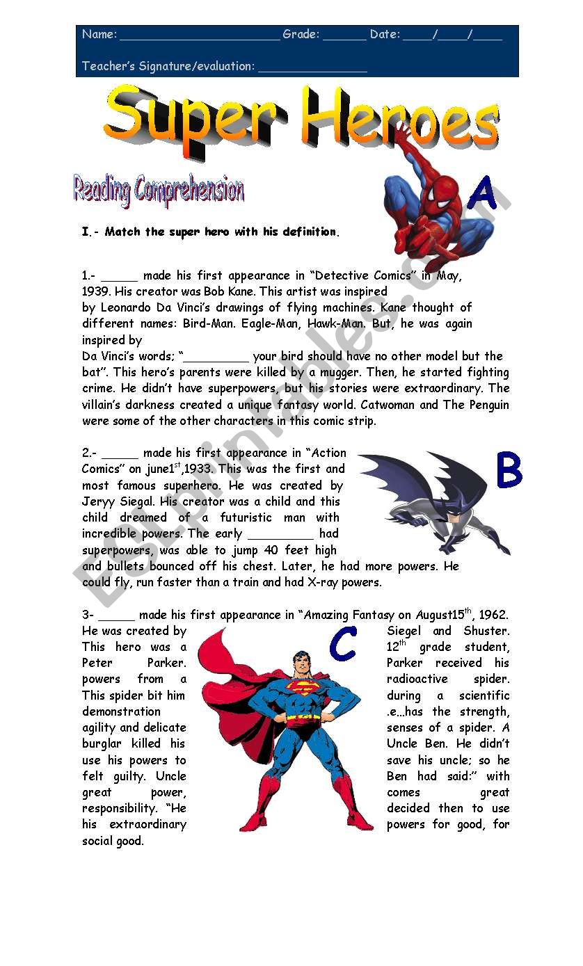 Reading Comprehension worksheet