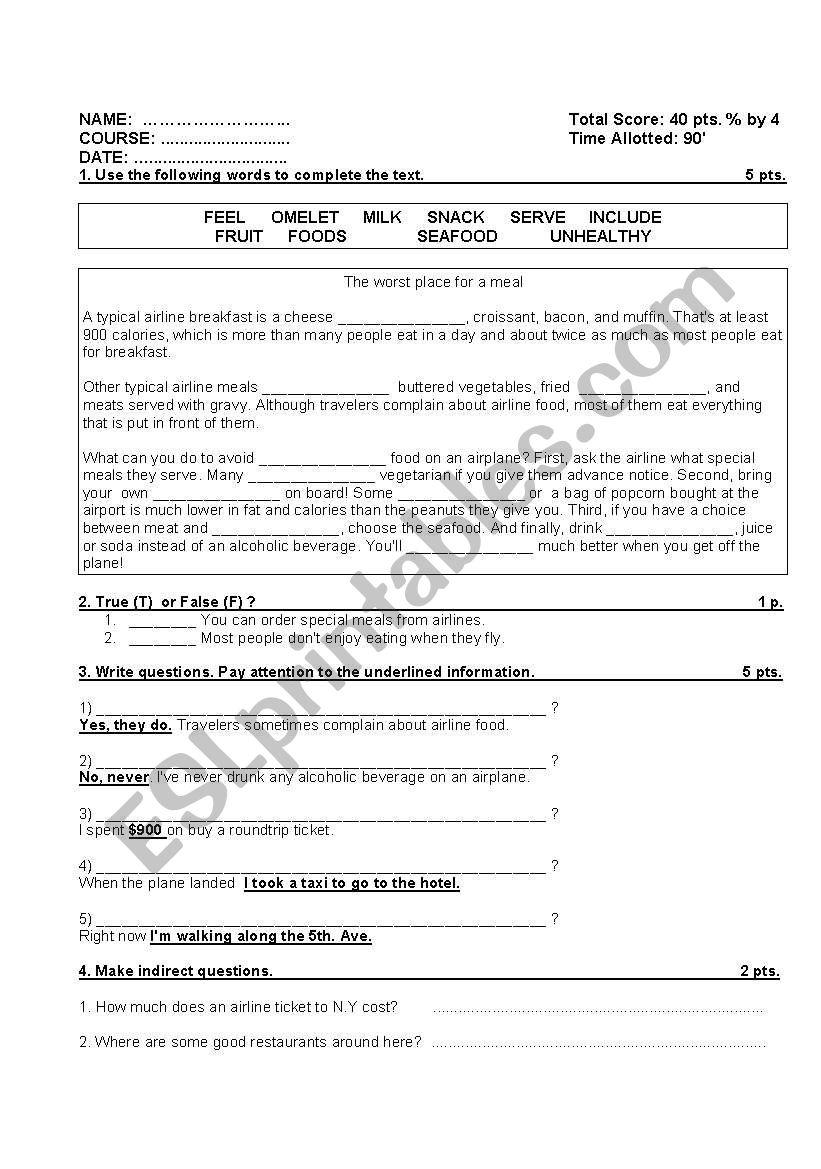 Adult test-the worst  place for a meal