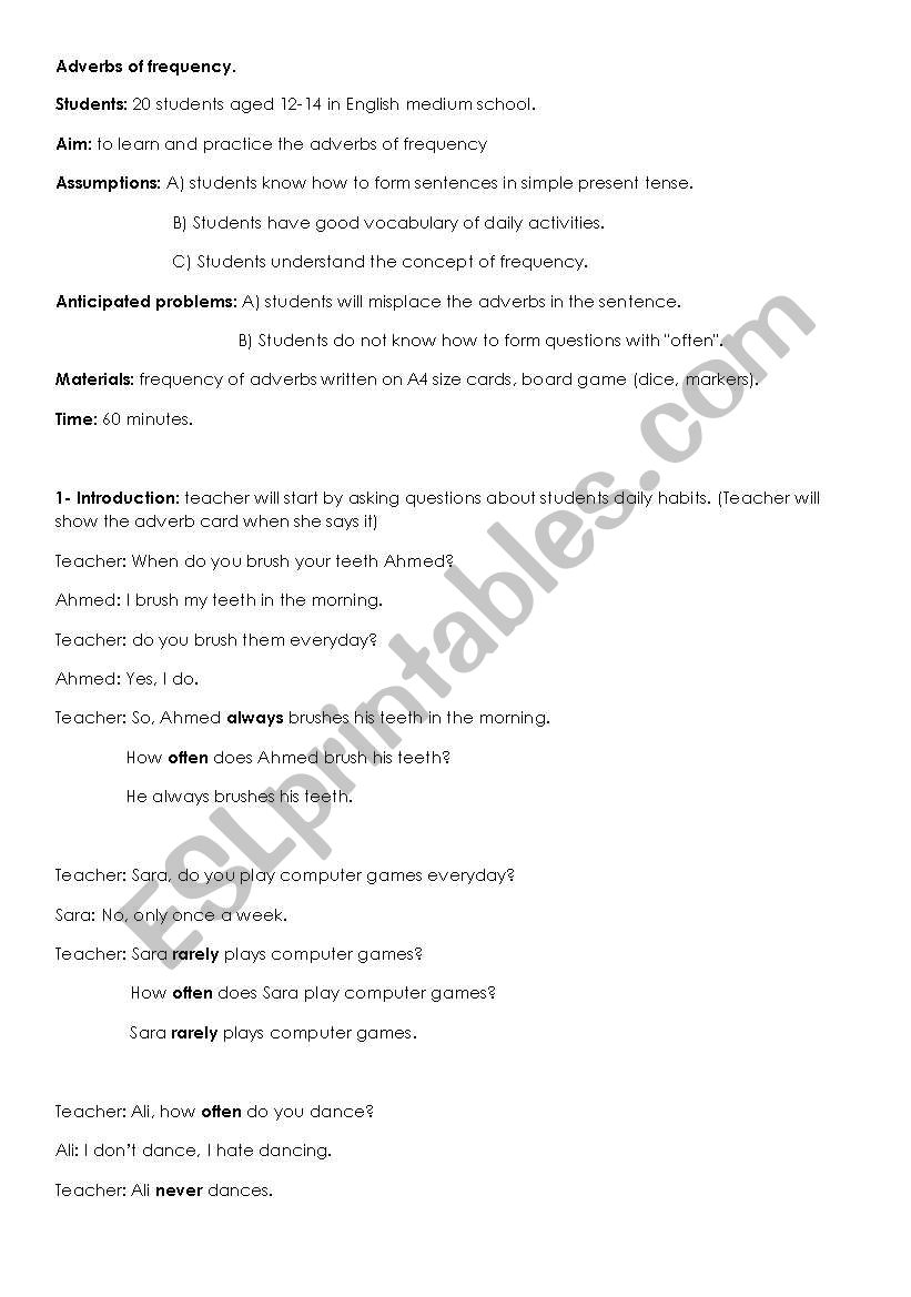 adverbs of frequency worksheet