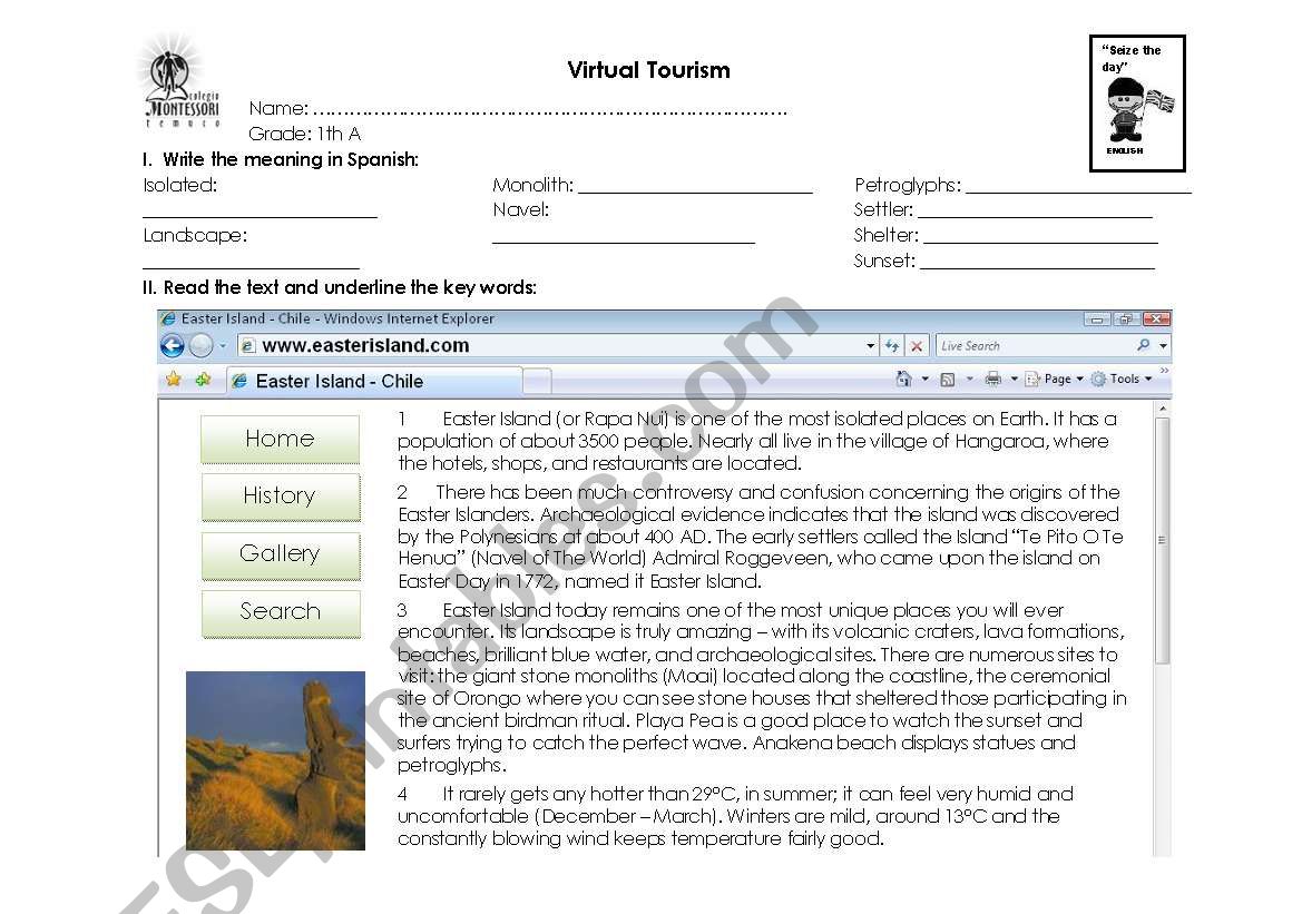 Virtual TOURISM worksheet