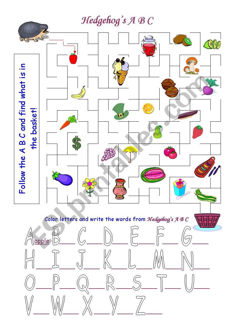 Hedgehogs A B C worksheet