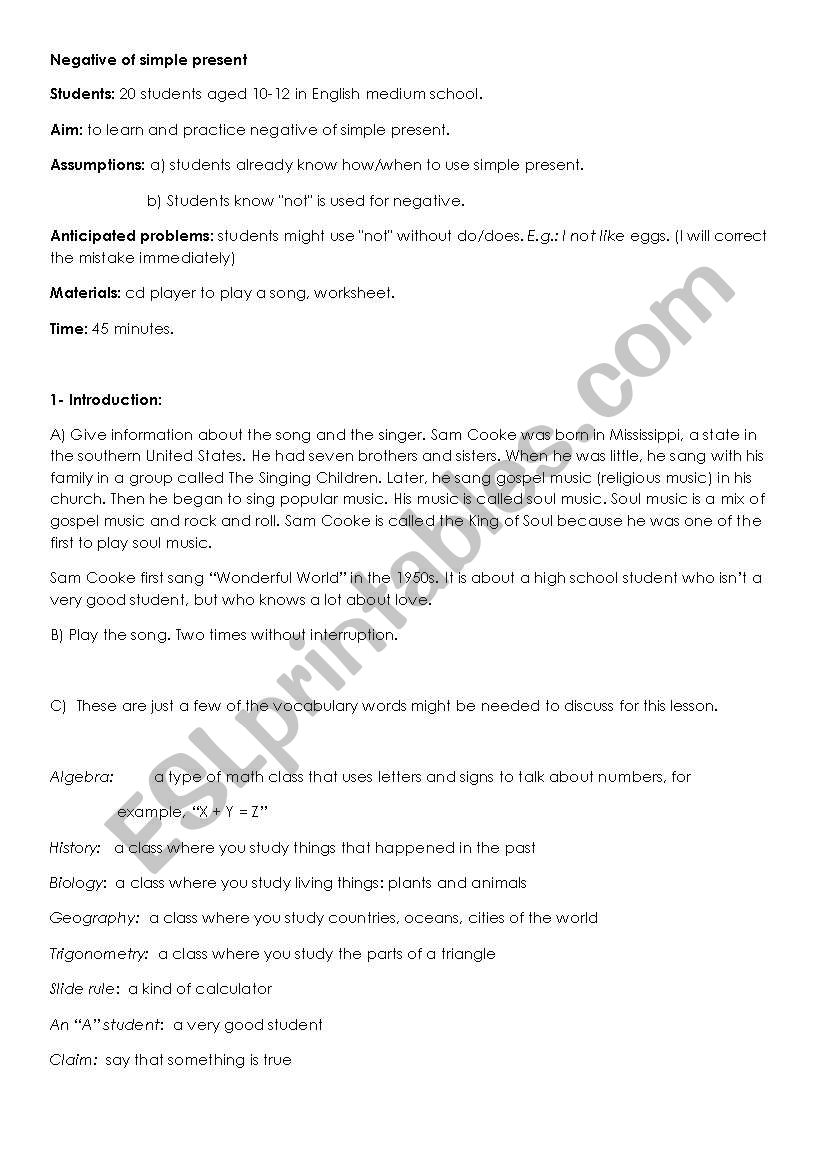 negtive simple present worksheet