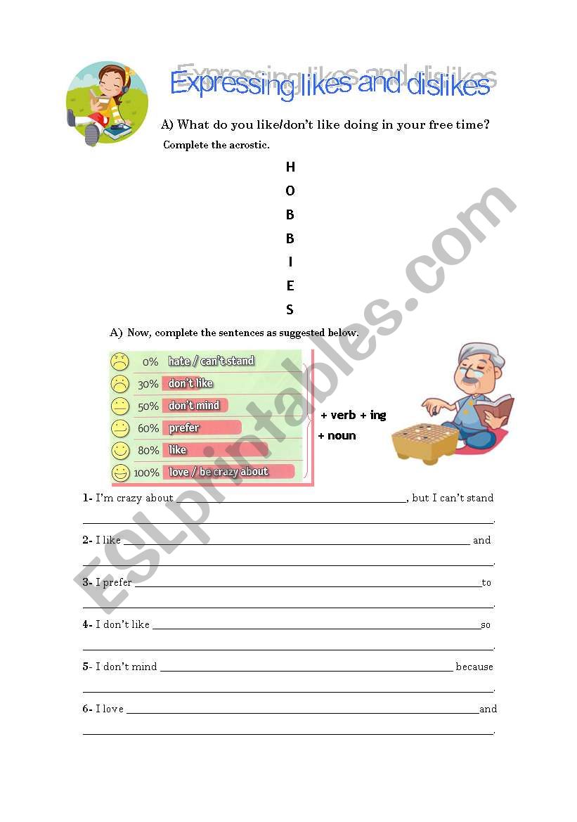 Expressing likes and dislikes worksheet