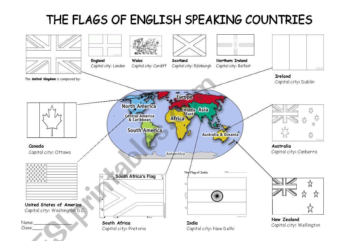 Esl Worksheets About English Speaking Countries