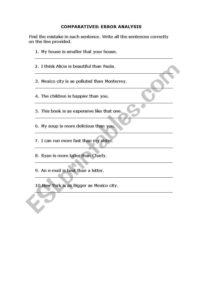 Comparatives: Error analysis worksheet