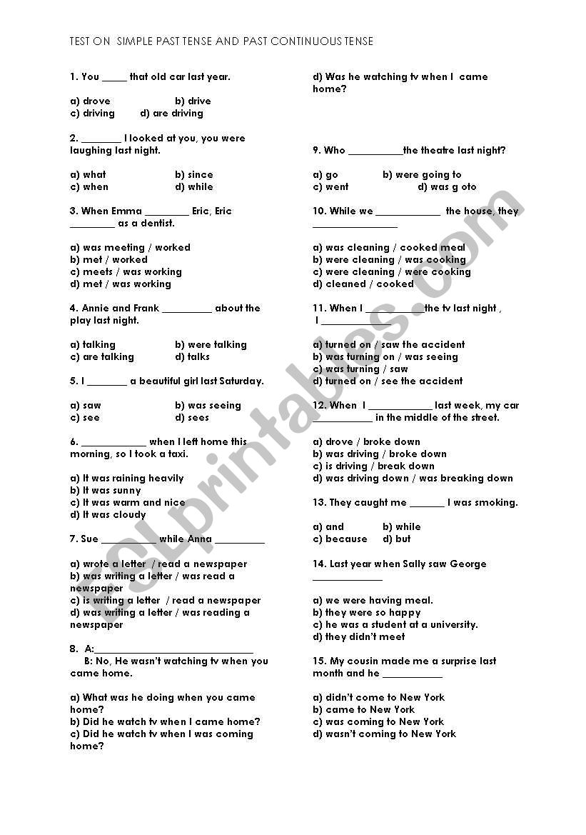 Simple past tense and past continuous tense