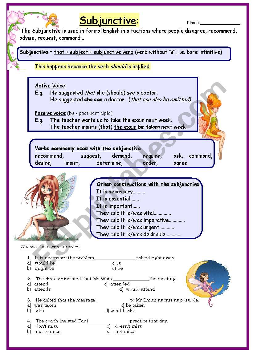 Subjunctive worksheet