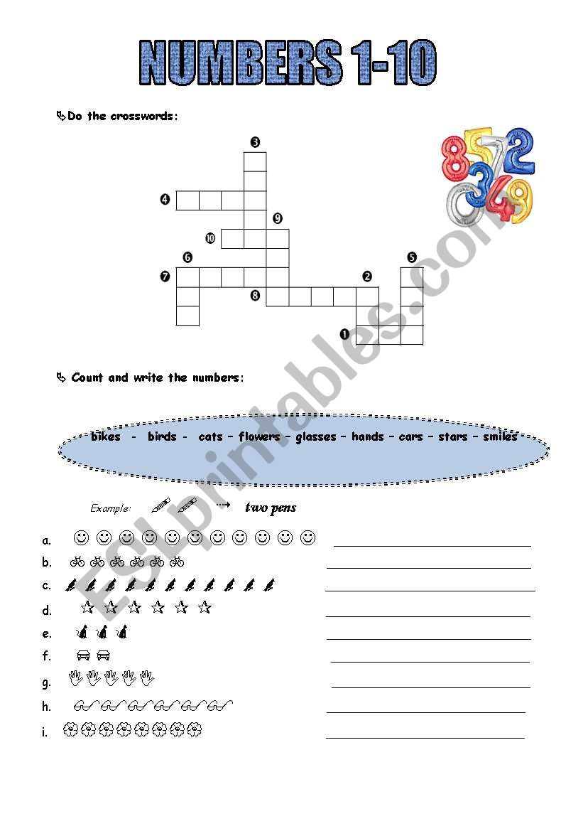 Numbers 1 to 10 worksheet