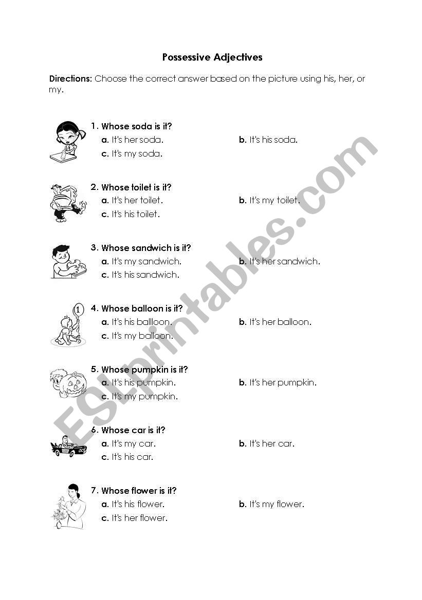 possessives adj. worksheet