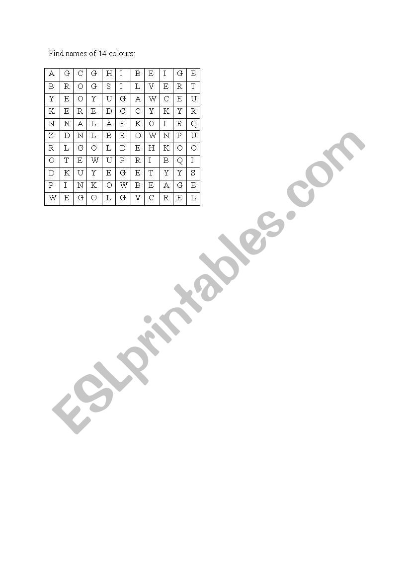 Find colours worksheet