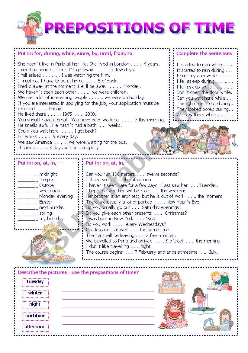 Prepositions of time worksheet