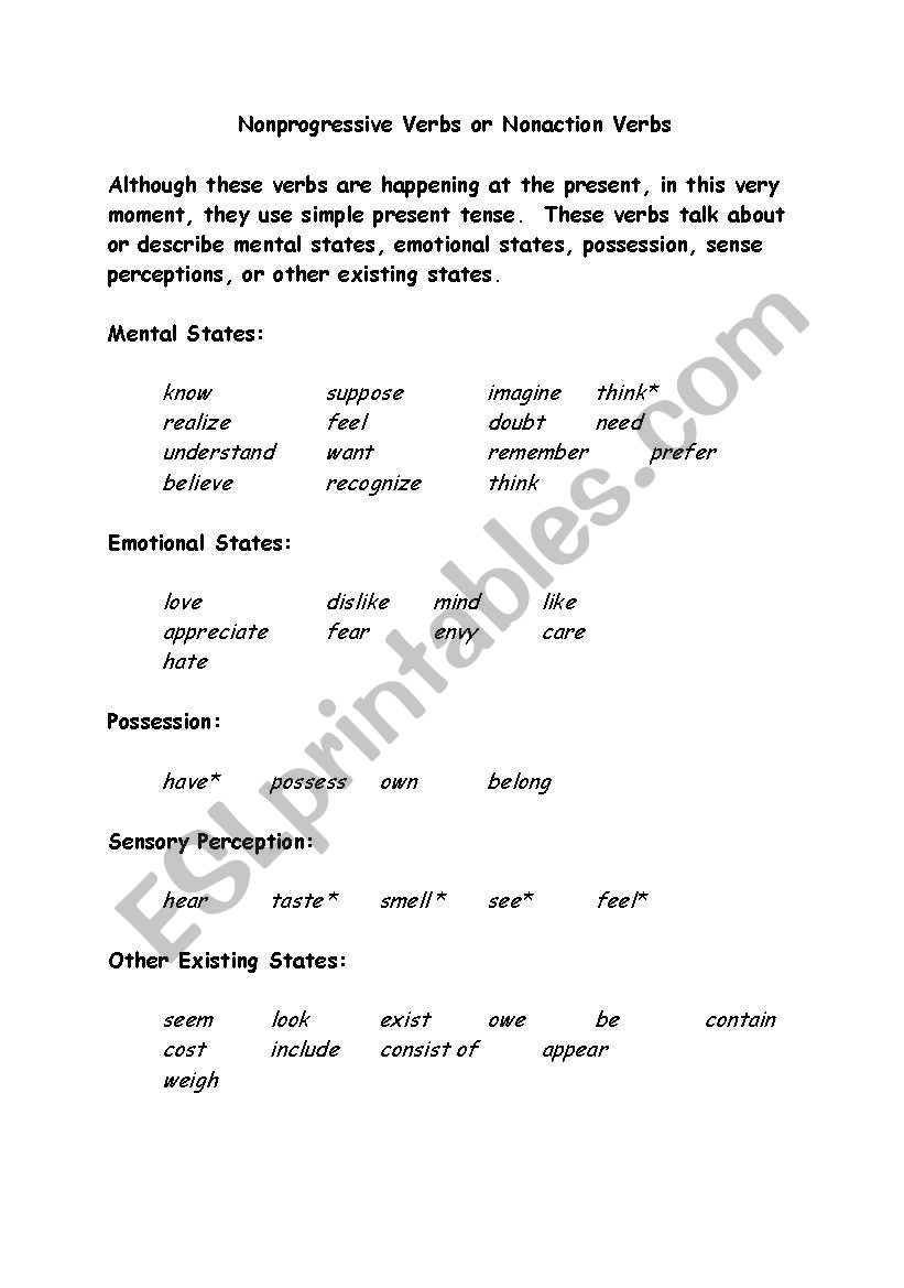 non-progressive verbs worksheet