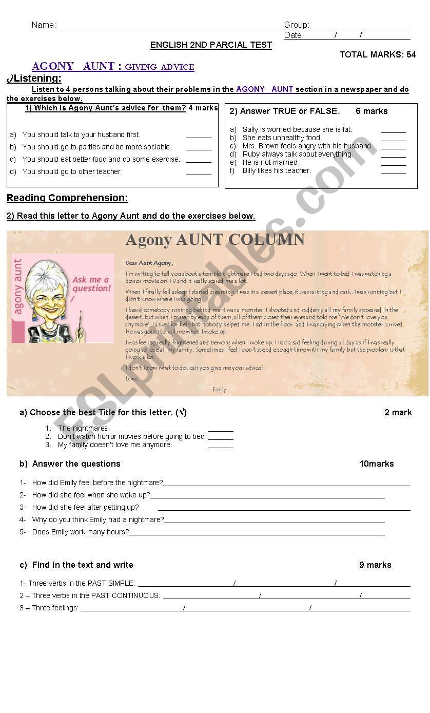 Agony Aunt worksheet