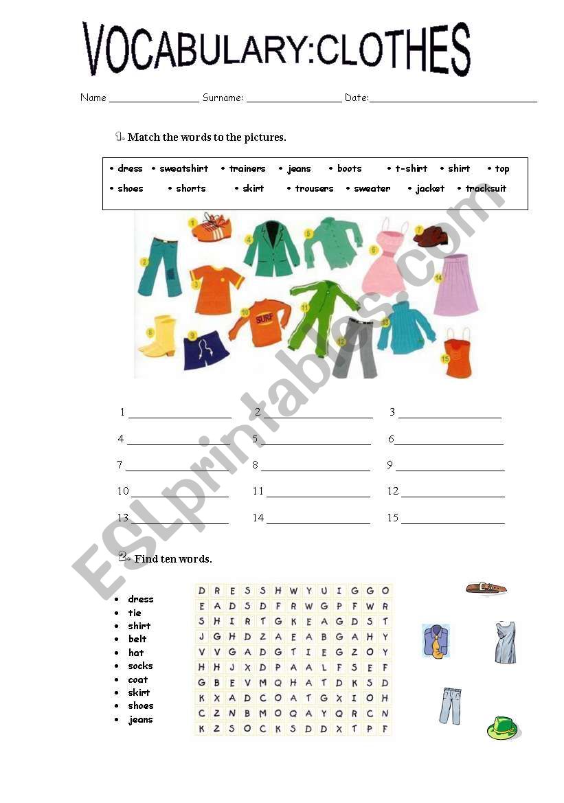 CLOTHES worksheet