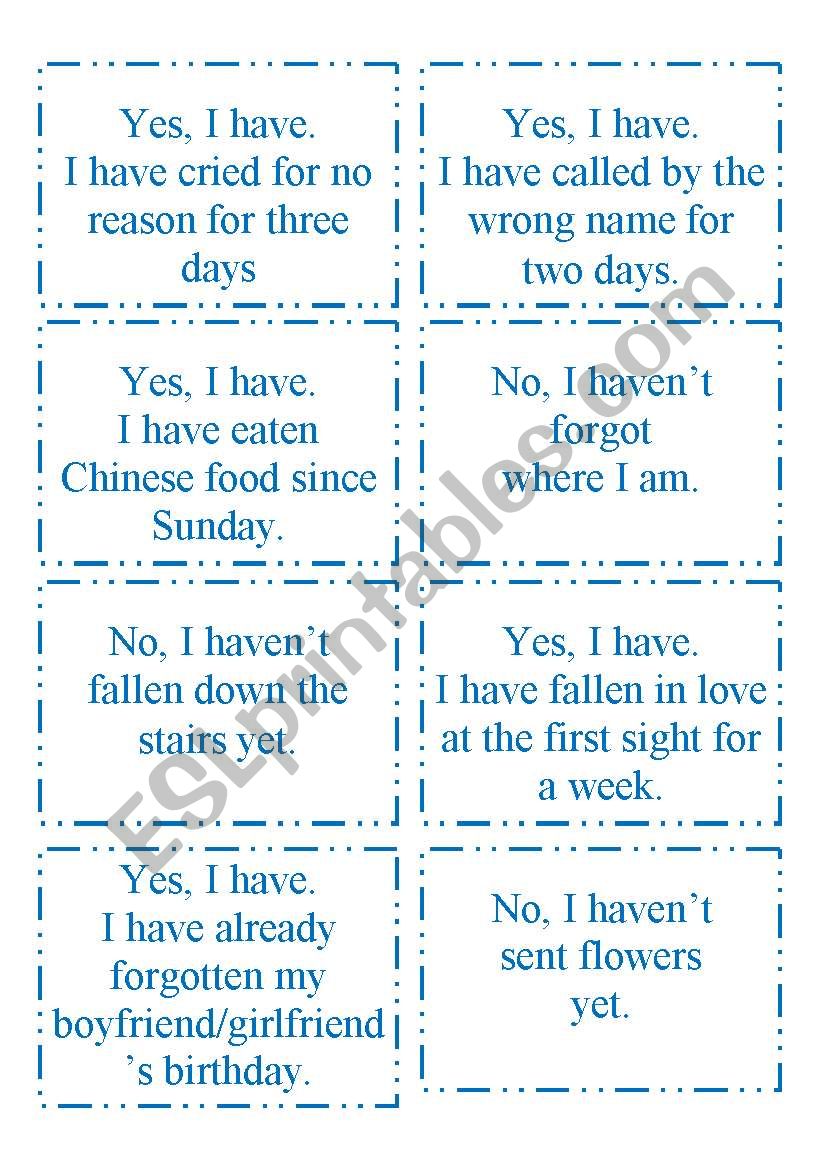 present perfect worksheet