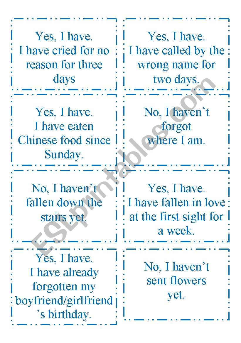 present perfect worksheet