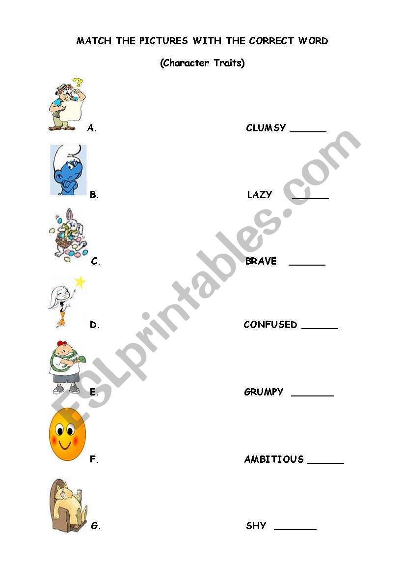 Character Traits worksheet