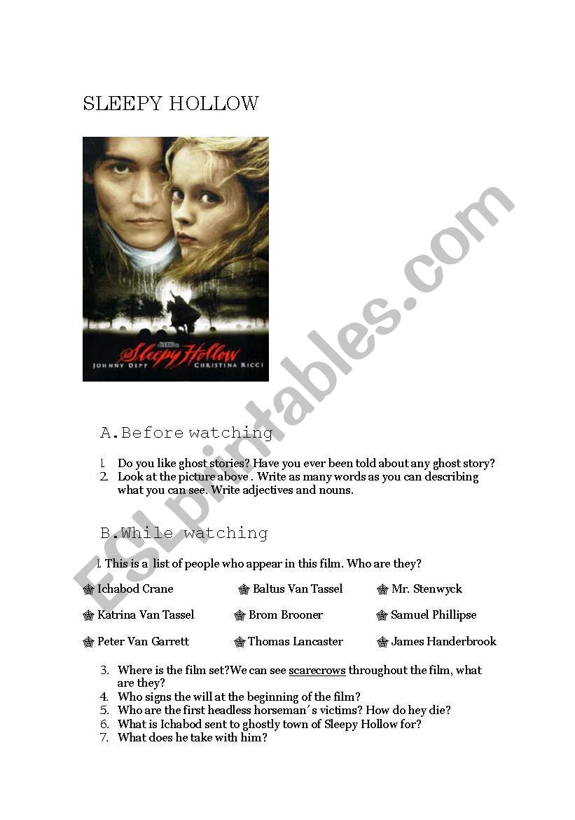 Sleepy hollow activities worksheet