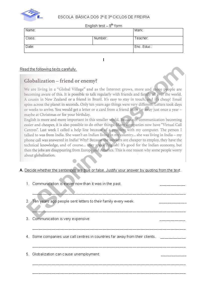 Globalization worksheet