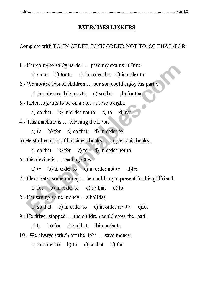 LINKERS worksheet