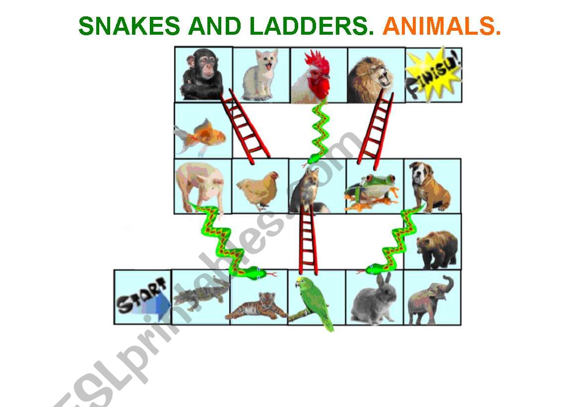 Snakes and Ladders. Animals. worksheet