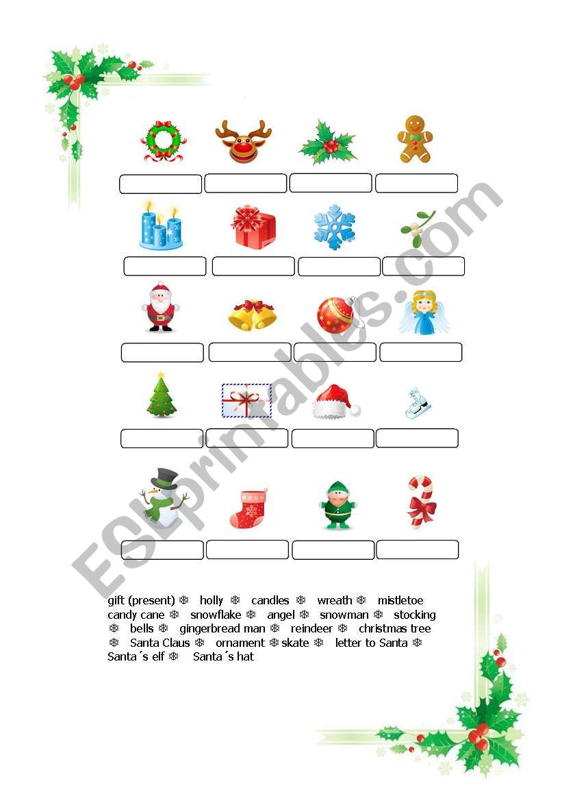 Christmas vocabulary worksheet